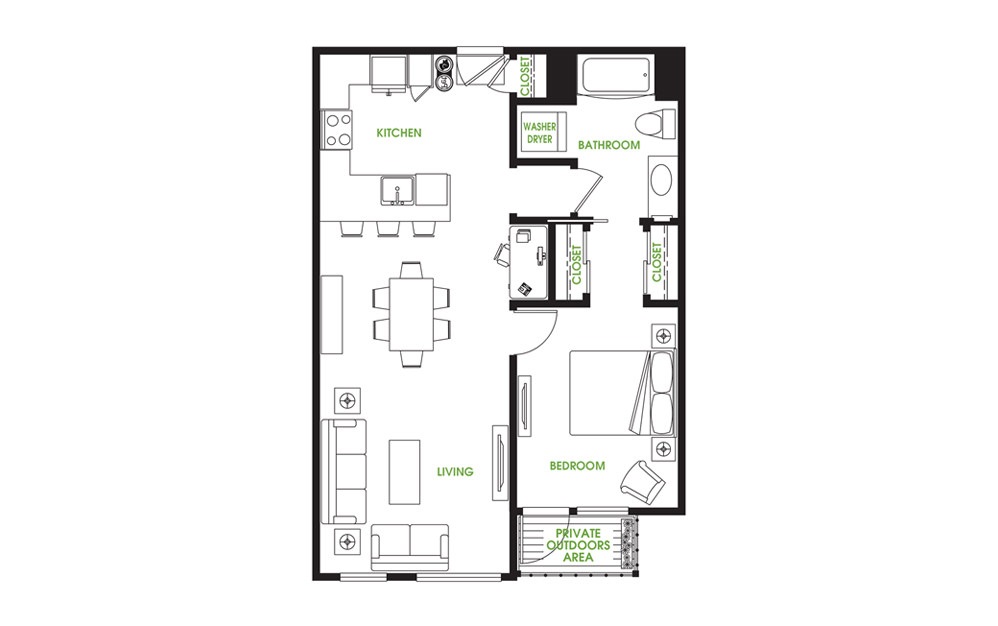 AT2 - 1 bedroom floorplan layout with 1 bath and 780 square feet.