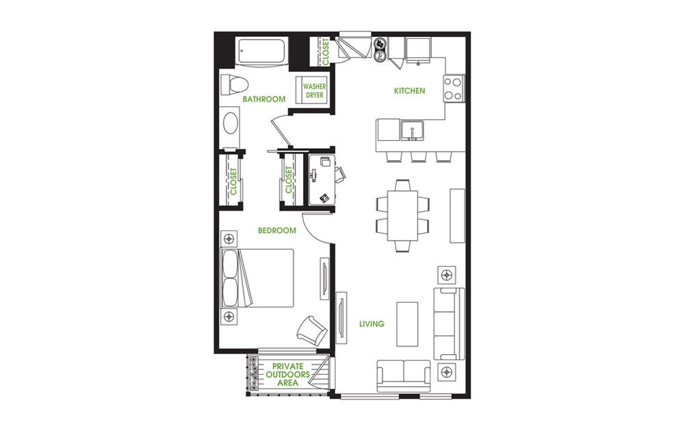 AT3 - 1 bedroom floorplan layout with 1 bath and 780 square feet.