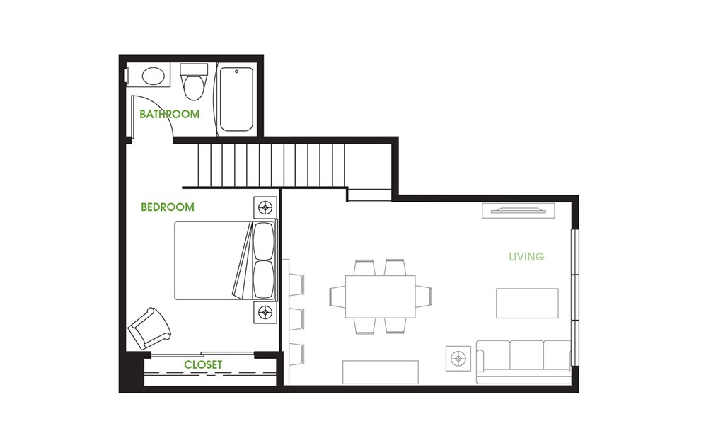 BL2 - 2 bedroom floorplan layout with 2 baths and 1055 square feet. (Floor 2)