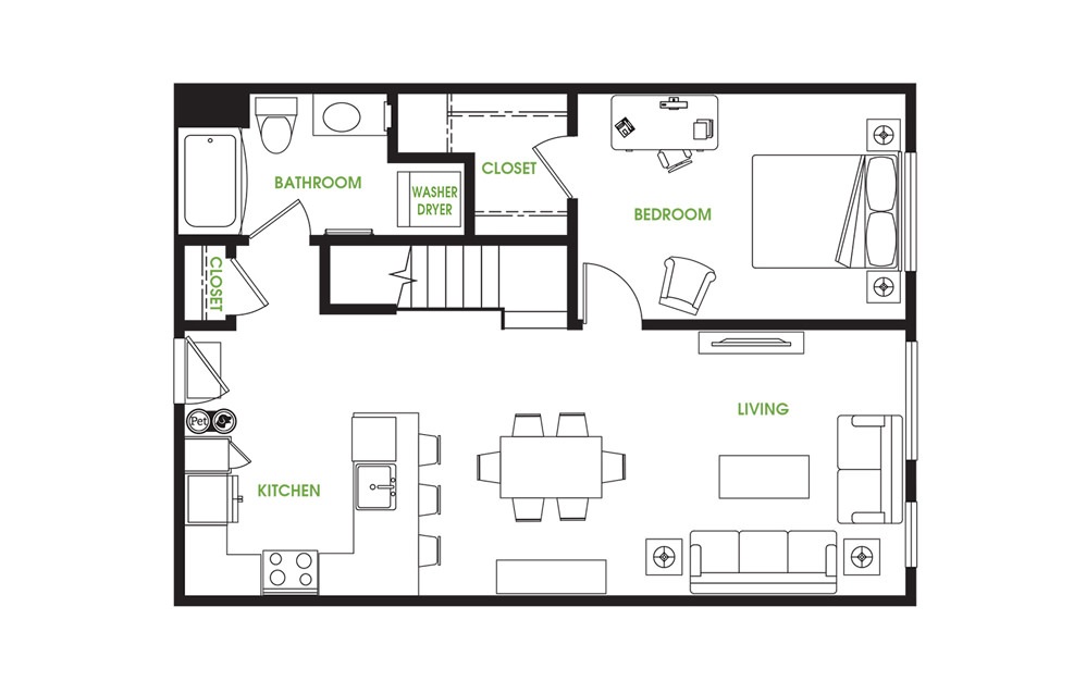 BL2 - 2 bedroom floorplan layout with 2 baths and 1055 square feet. (Floor 1)