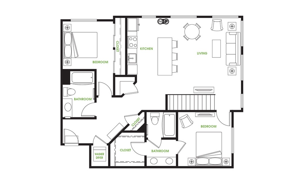 CL1 - 3 bedroom floorplan layout with 3 baths and 1415 square feet. (Floor 1)