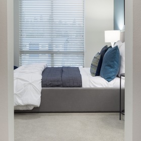 Bedroom  Spacious and well lit bedroom with plush carpet and large windows