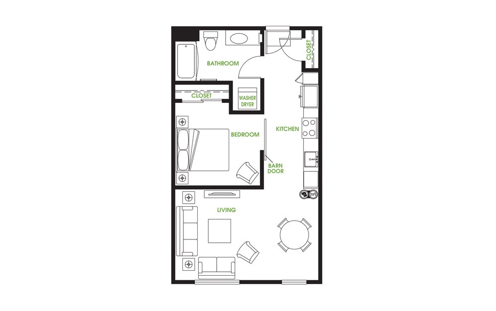 U2 - 1 bedroom floorplan layout with 1 bath and 615 square feet.